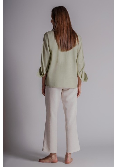 Braccas Kadın Keten Karışımlı Yandan Cepli Beli Lastikli Relaxed Fit Pantolon Naturel Naturel
