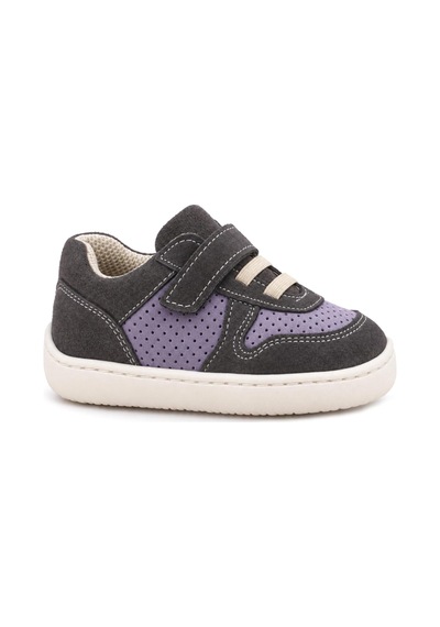 Rakerplus Bob Hakiki Deri Gri Mor Barefoot Cırtlı Lastikli Bebek Sneaker Ayakkabı