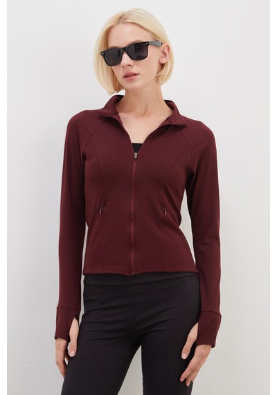 Fullamoda Parmak Geçirmeli Dalgıç Kumaş Slim Fit Ceket Mürdüm
