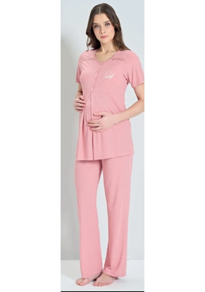 Pijadore 1850 Kısa Kol Hamile Lohusa Kadın Pijama Takım Gülkurusu