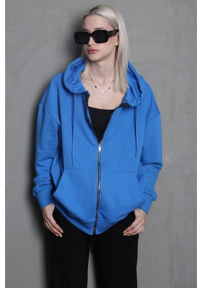 Madmext Mavi Kapüşonlu Basic Sweatshirt Mg1900 Mavi