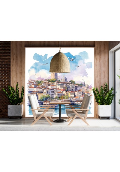 İstanbul Suluboya Poster Duvar Kağıdı Renkli