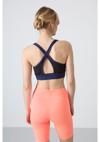 Tommy Life İndigo Çapraz Sırt Detaylı Slim Fit U Yaka Pedli Kadın Spor Büstiyer - 97121 İndigo