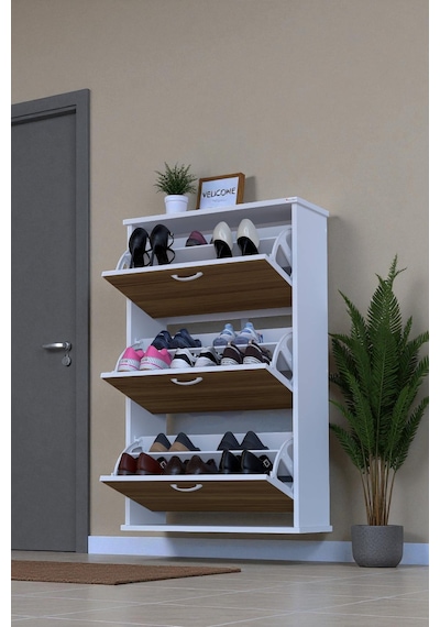 Eliusta Farel 72 Cm Genişlik 3 Kapaklı Ayakkabılık 72x114x26 Cm Ceviz Renk Kapı Önü/antre Ayakkabılık Ceviz