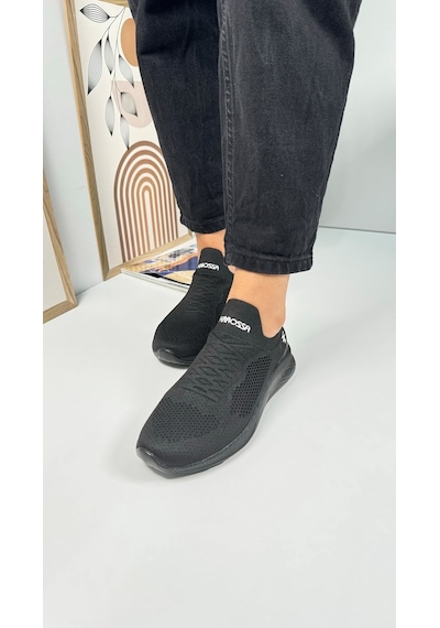 Günlük Unisex Sneaker Slip-on Nefes Alabilen Hafif Yürüyüş Bağcıksız Esnek Spor Ayakkabı 041f Siyah