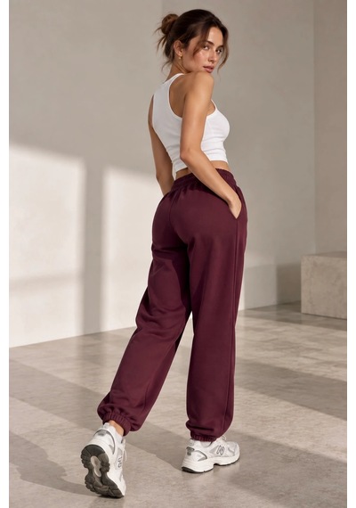 Bb Butik Basic Dökümlü Modal Kumaş Lastikli Bel Rahat Kesim Jogger Pantolon Zg3535 Bordo