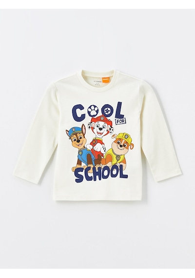 Lc Waikiki Lcw Bisiklet Yaka Uzun Kollu Paw Patrol Baskılı Erkek Bebek Tişört - Bej