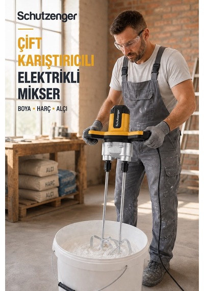 2700w Çift Karıştırıcılı Alçı Boya Harç Karıştırıcı Elektrikli Makine Sarı 728z