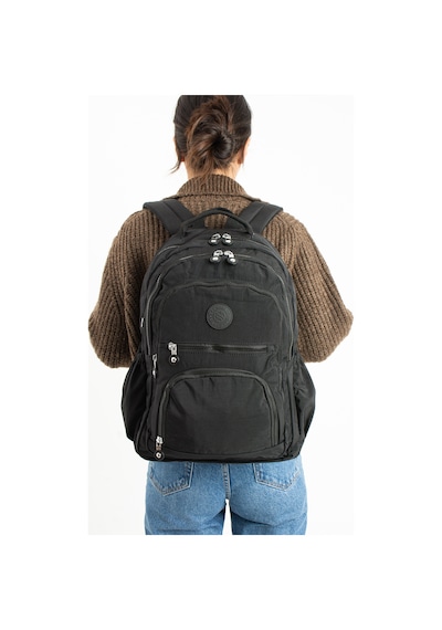 Sanmorris Unisex Suya Dayanıklı Krinkıl Kumaş Çok Gözlü Siyah Renkli Laptop Okul Ve Sırt Çantası S-3013 Siyah