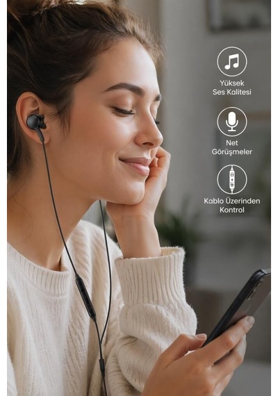 Premium Çağrı Gereci Müzik Dinleme Ses İletimi Kablolu Kulaklık Type-c S11+ Siyah S11+