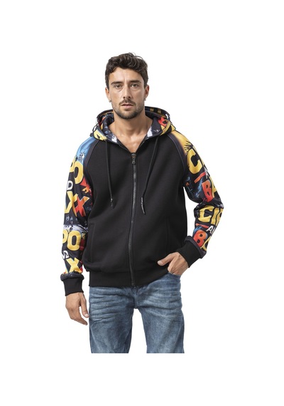 Cipo & Baxx Cl589 Erkek Hoodie Sweatshirt Modern Baskılı, Kapüşonlu, Rahat Kesim Mevsimlik Sweatshirt Siyah