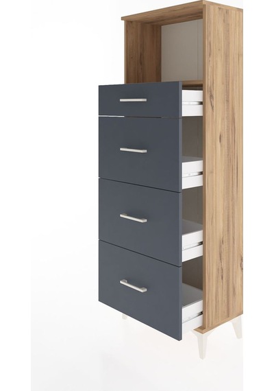 Arges Dolap Tek Raflı 4 Çekmeceli 60x30x163 Çam-antrasit Çam