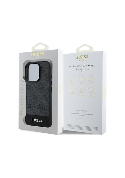 Apple Uyumlu iPhone 16 Pro Kılıf Guess Lisanslı Pu Deri Şerit Logo Dizaynlı Kapak Gri