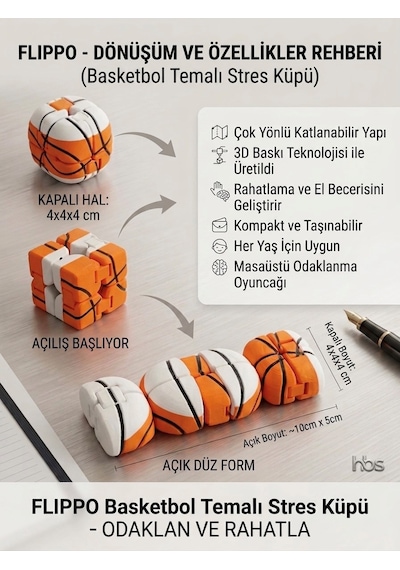 Hbs Art Design Flıppo Basketbol Stres Oyuncag I - 4x4cm Masaüstü Fidget