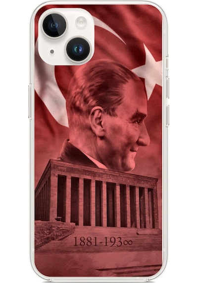 Apple Uyumlu iPhone 13-14  Atatürk Portresi Ve Anıtkabir Baskılı Silikon Kılıf Renkli