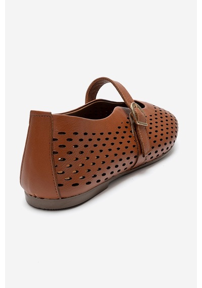 Luvishoes Arian Taba Cilt Hakiki Deri Delikli Kadın Babet Ayakkabı