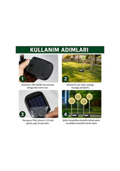 Tr 2'li Güneş Enerjili Karahindiba Bahçe Lambası Solar Led Dekoratif Dış Mekan Aydınlatma Sıcak Beyaz