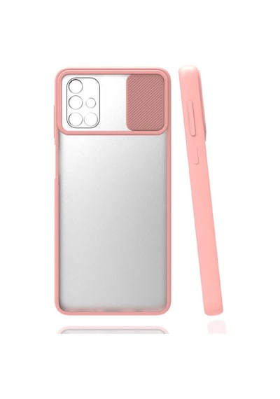 Ekılıf - Samsung Galaxy A51 Uyumlu Kılıf Slayt Sürgülü Arkası Buzlu Lensi Kapak - Pembe Açık