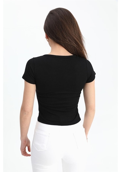T-shirt Armut Yaka Kısa Kol - Siyah Çok Renkli