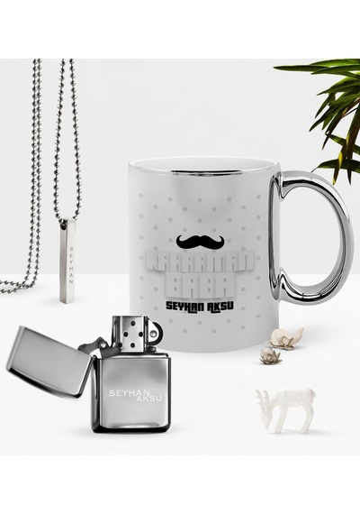 Kişiye Özel Kahraman Baba Krom Kupa Benzinli Çakmak Kolye Seti-3