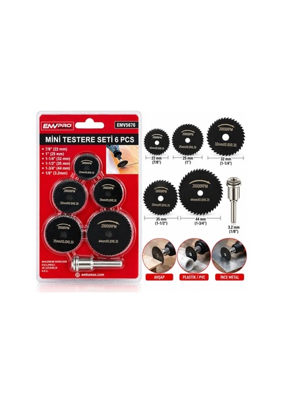 6pcs Mini Testere Set 7/8 Inc-22mm - 1 Inc-25mm - 1-1/4 Inc-32mm - 1-1/2 Inc-35mm - 1-3/4 Inc- 44mm