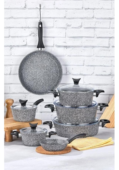 Taç Mastercook Family 12 Parça Granit Tencere Seti Gri Tac-8055 Gri