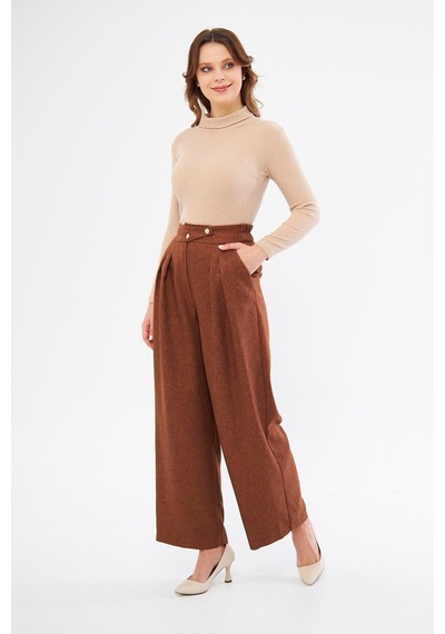 Lovelf Bol Paça Yünefekt Pantolon Kahve