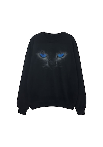 Kedi Baskılı Sweatshirt Siyah