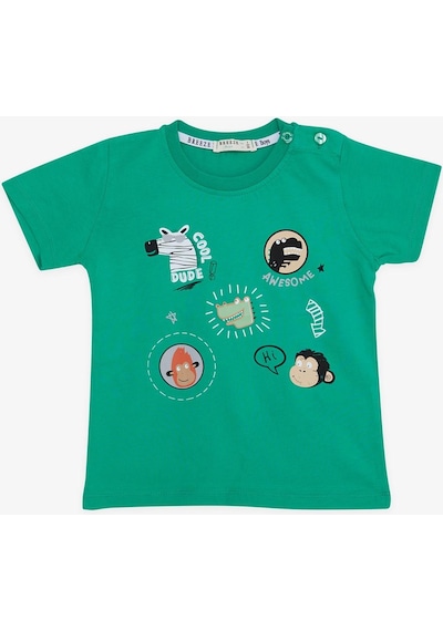 Breeze Girls & Boys Erkek Bebek Tişört Havalı Mükemmel Dostlar Temalı 9 Ay-3 Yaş, Yeşil-yeşil Yeşil