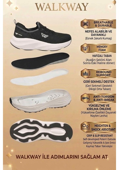 Walkway Flexnova G Siyah-beyaz Memory Foam Unisex Spor Ayakkabı SİYAH-BEYAZ