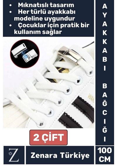 Zenara Tüm Yaşlar İçin Şık Klipsli Manyetik Lastikli Pratik Mıknatıslı Çocuk Ayakkabı Bağcığı 100 Cm-2 Çift Çok Renkli