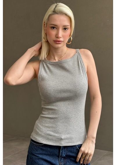 Madmext Gri Biyeli Vücudu Saran Fitilli Modern Kesim Atlet Mg2681 Gri