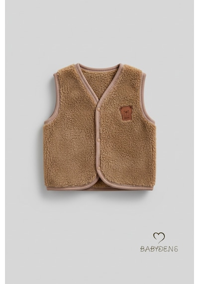 Babyden's Welsoft Kız Bebek Çocuk Çıtçıtlı Yelek Yumuşak Dokulu,ayıcık Armalı,peluş Bebek Yeleği Kahverengi