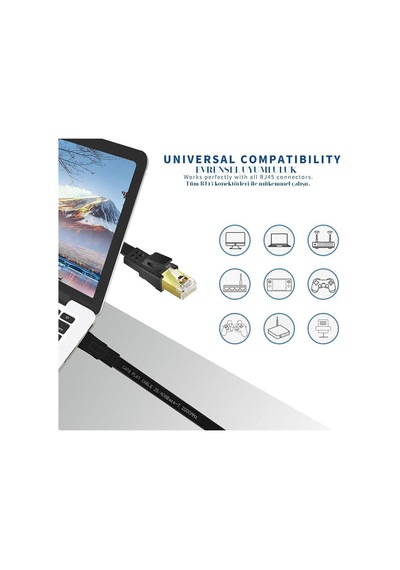 Cat8 Ethernet Kablosu, Yüksek Hızlı Ve Dayanıklı Cat8 Lan Ağ Kablosu 40gbps,yüksek Hızlı Ve Dayanıklı Cat8, 2000mhz,siyah,2m