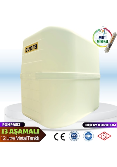 13 Aşamalı 12 Litre Beyaz Kapalı Kasa  Pompasız Su Arıtma Cihazı