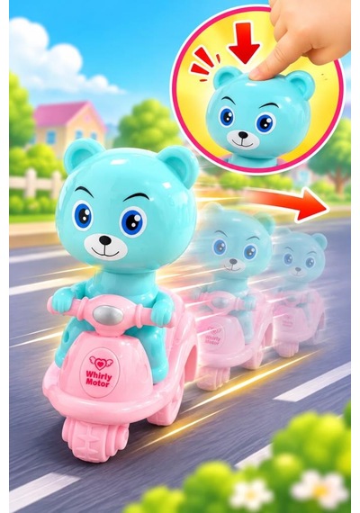 3 Lü Bas Git Oyuncak Motor Seti Panda Kaplan Ve Ayıcık Figürlü 12 Cm Renkli Motorlar