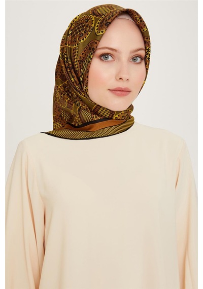 Armine Etnik Desenli Twill Saf İpek Eşarp 9208d 19 Çok Renkli
