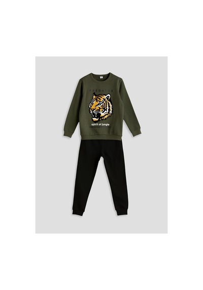 LC Waikiki Lcw Kids Yeşil Bisiklet Yaka Kaplan Baskılı Erkek Çocuk Eşofman Takımı Dark Green LC Waikiki Lcw Kids Yeşil Bisiklet Yaka Kaplan Baskılı Erkek Çocuk Eşofman Takımı Dark Green