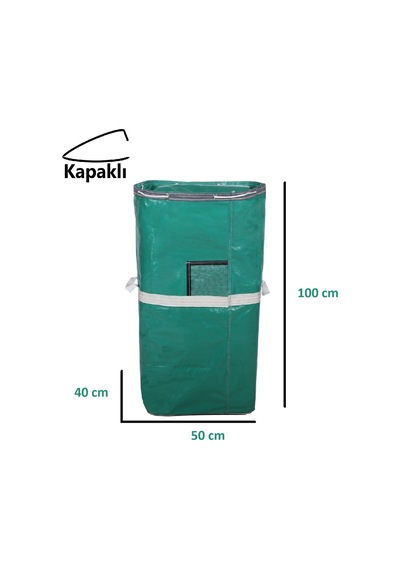 İş-ev Branda Taşıma Çuvalı 50x40+100cm Kapaklı, Ipli Ve Cepli 170gr.tekstil Çuvalı YEŞİL