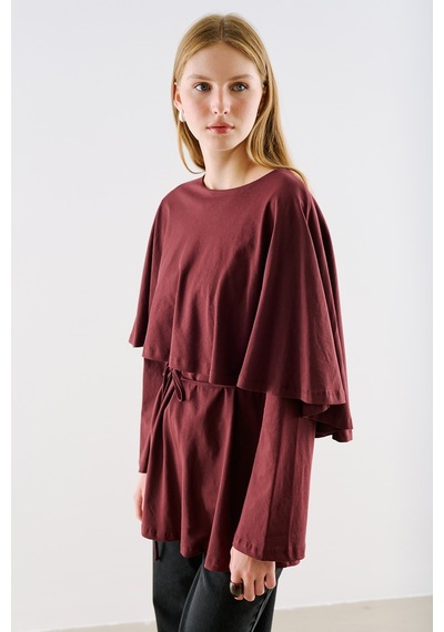 Manuka Pelerin Tarz Kemerli Tunik Bordo Aw26tnk00003-26