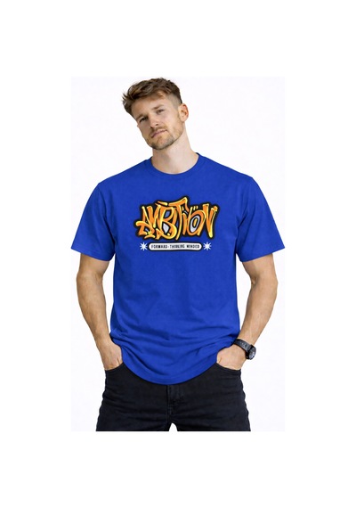 Herkesemoda Ön Ve Arka Yazı Detaylı Basic T-shirt Mavi