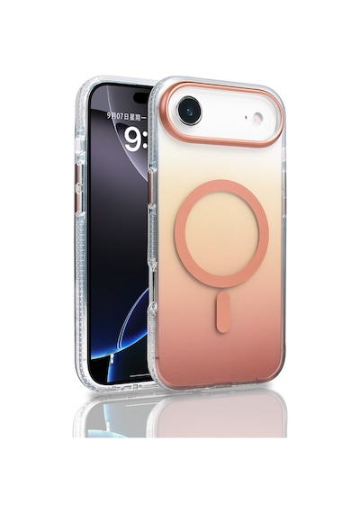 Apple Uyumlu iPhone 17 Air Kılıf M-safe Şarj Özellikli Transparan Renk Geçişli Zore Toros Kapak Rose Gold