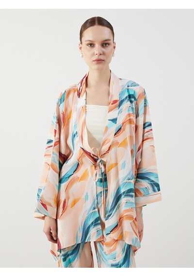 Lcw Modest Karışık Şal Yaka Desenli Oversize Kadın Kimono Çok Renkli