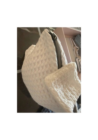 Fermuarlı Waffle Makyaj Temizleme Çantası + 2'li Yıkanabilir %100 Pamuk Ped Seti Beyaz