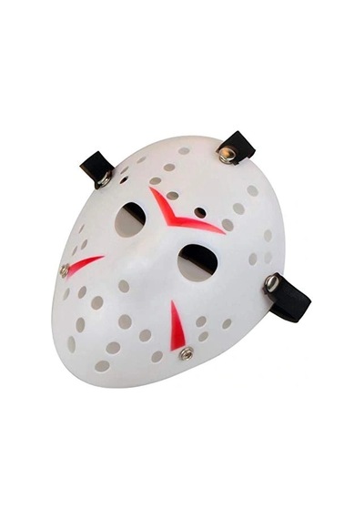 Ers Beyaz Renk Kırmızı Çizgili Tam Yüz Hokey Jason Maskesi Hannibal Maskesi