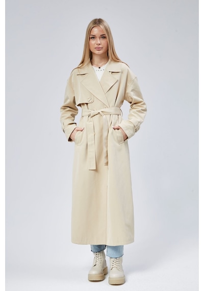 Oversize Rüzgarlık Detaylı Trençkot Vizon