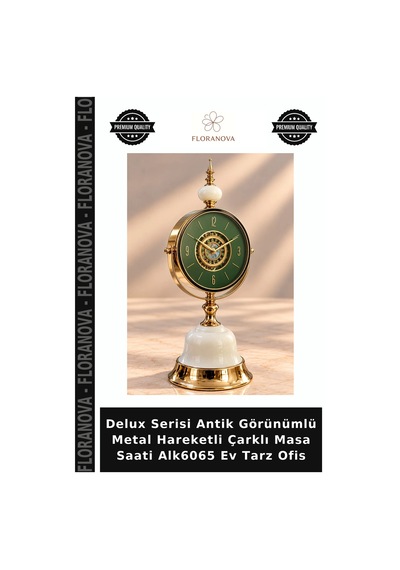 Delux Serisi Antik Görünümlü Metal Hareketli Çarklı Masa Saati Alk6065 Ev Tarz Ofis Antik - Bronz