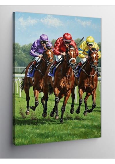 Kanvas Tablo At Yarışı Ve Jokeyler 100cmx140cm