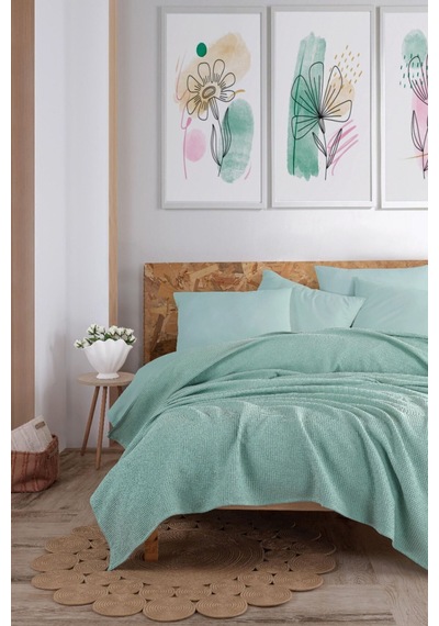 Eponj Home Ecocel Pike Örtü Çift Kişilik 200x230cm Karde Mint Yeşili Mint Yeşili