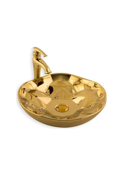 Lena - Tezgah Üstü Porselen Lavabo - E-5006a- Altın